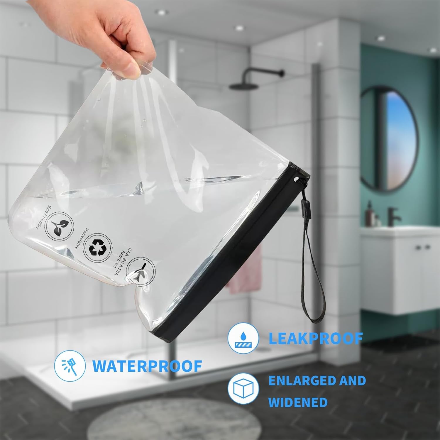4 Pcs Clear Liquid Bags for Airport Security Liquids Bags 20X20Cm, TSA Approved Travel Toiletry Bag, Leakproof Travel Bag (Black Clear 4PCS)