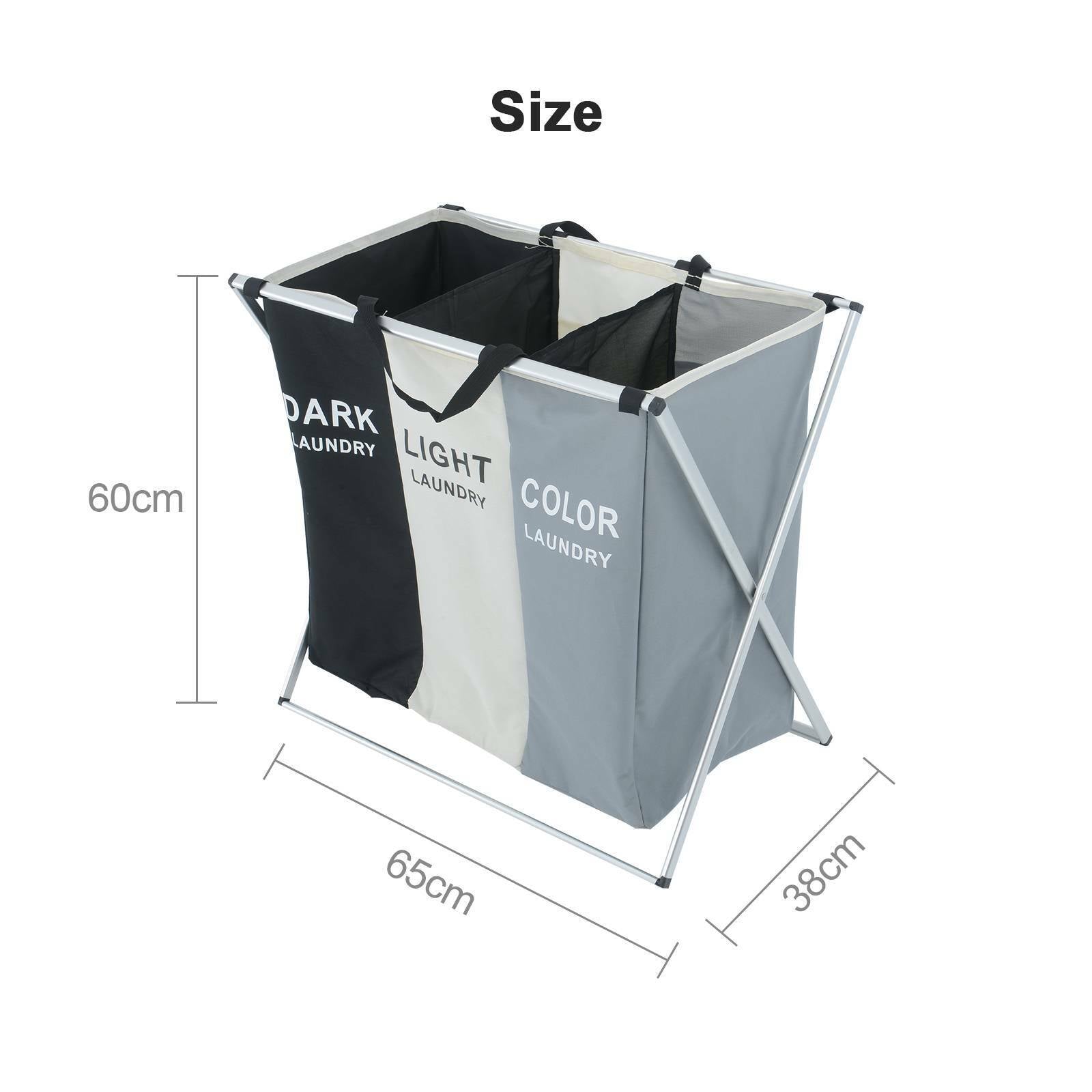 Aluminium Large Laundry Basket Hamper Washing Clothes Storage Bin Bag Light Dark