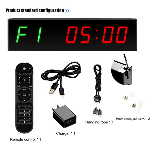 LED Digital Countdown Clock Wall Mounted Gym Timer with Adhesive Hook Digital Kitchen Timer Remote Control Sport Stopwatch