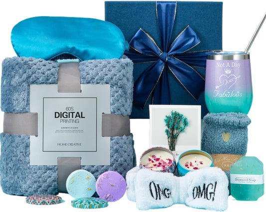 Gifts for Women, Mom, Wife, Mum, Girlfriend, Best Friend, Her Happy Birthday, Mothers Day, Get Well Soon, Gift Spa Basket Set, Hamper Box, Tumbler, Bath Care Kit Pamper Sweet Present (Blanket)