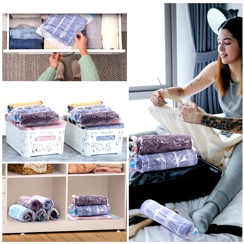 Travel Compression Bags, Roll up Travel Space Saver Bags for Luggage, Cruise Ship Essentials Cothes