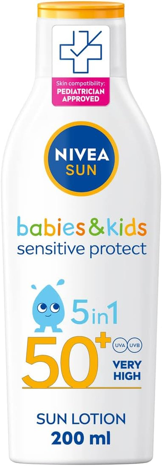 SUN Kids Protect & Sensitive Sun Lotion (200Ml) Sunscreen with SPF 50+, Kids Suncream for Sensitive Skin, Immediately Protects against Sun Exposure