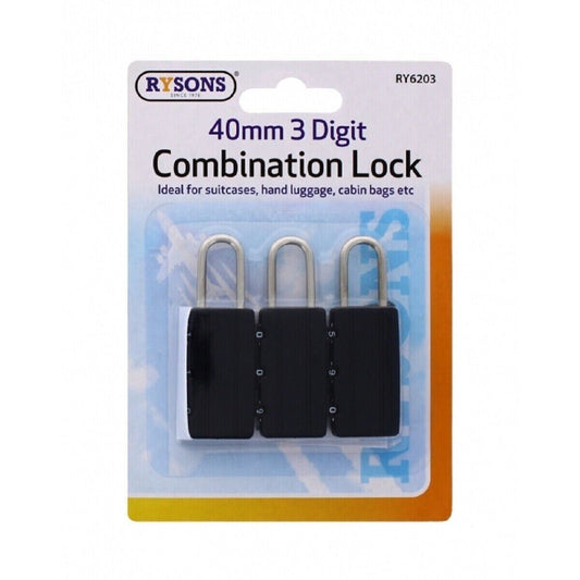 3 X COMBINATION PADLOCK 3 DIGIT BLACK 40Mm LOCK SECURITY TRAVEL LUGGAGE SUITCASE