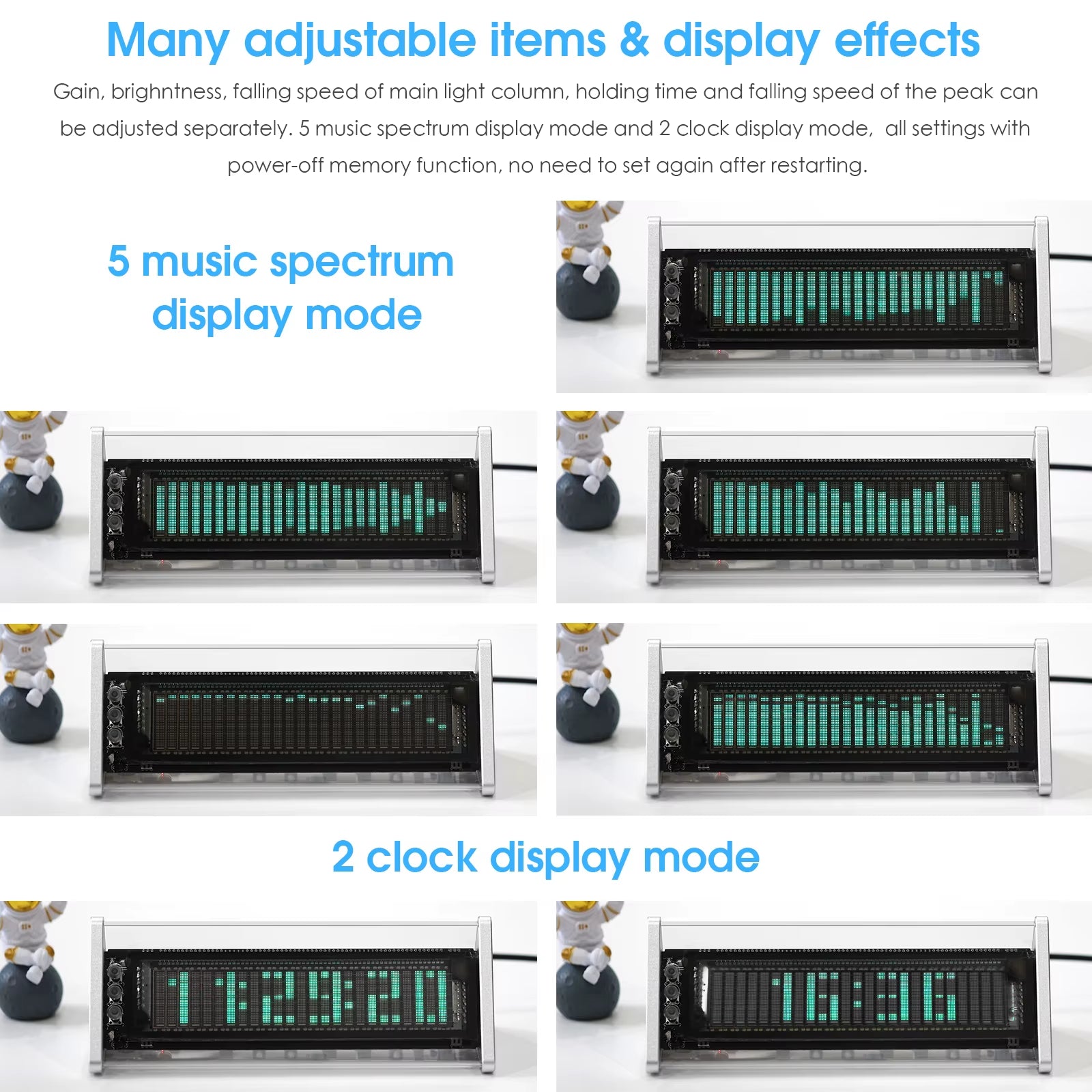 Nobsound Bluetooth 5.0 VFD Clock Music Spectrum Display Screen Sound Level Meter 3.5Mm AUX Audio Switcher Box